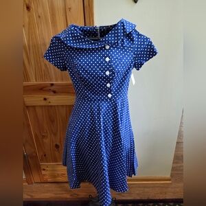 Wedtrend Womens Vtg Retro Rockabilly Look Swing Dress Blue White Polka Dot M NWT